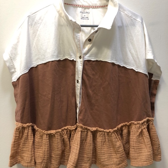 Pilcro - Anthropologie color block ruffle top Bonfire tiered hem Size 0X - EUC - Picture 5 of 5